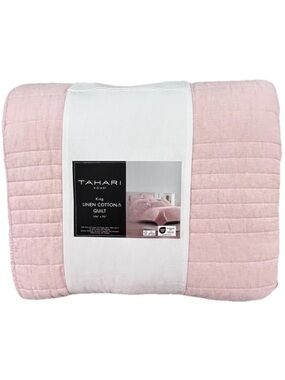 Tahari Pink Linen Cotton King Quilt 106”x92”